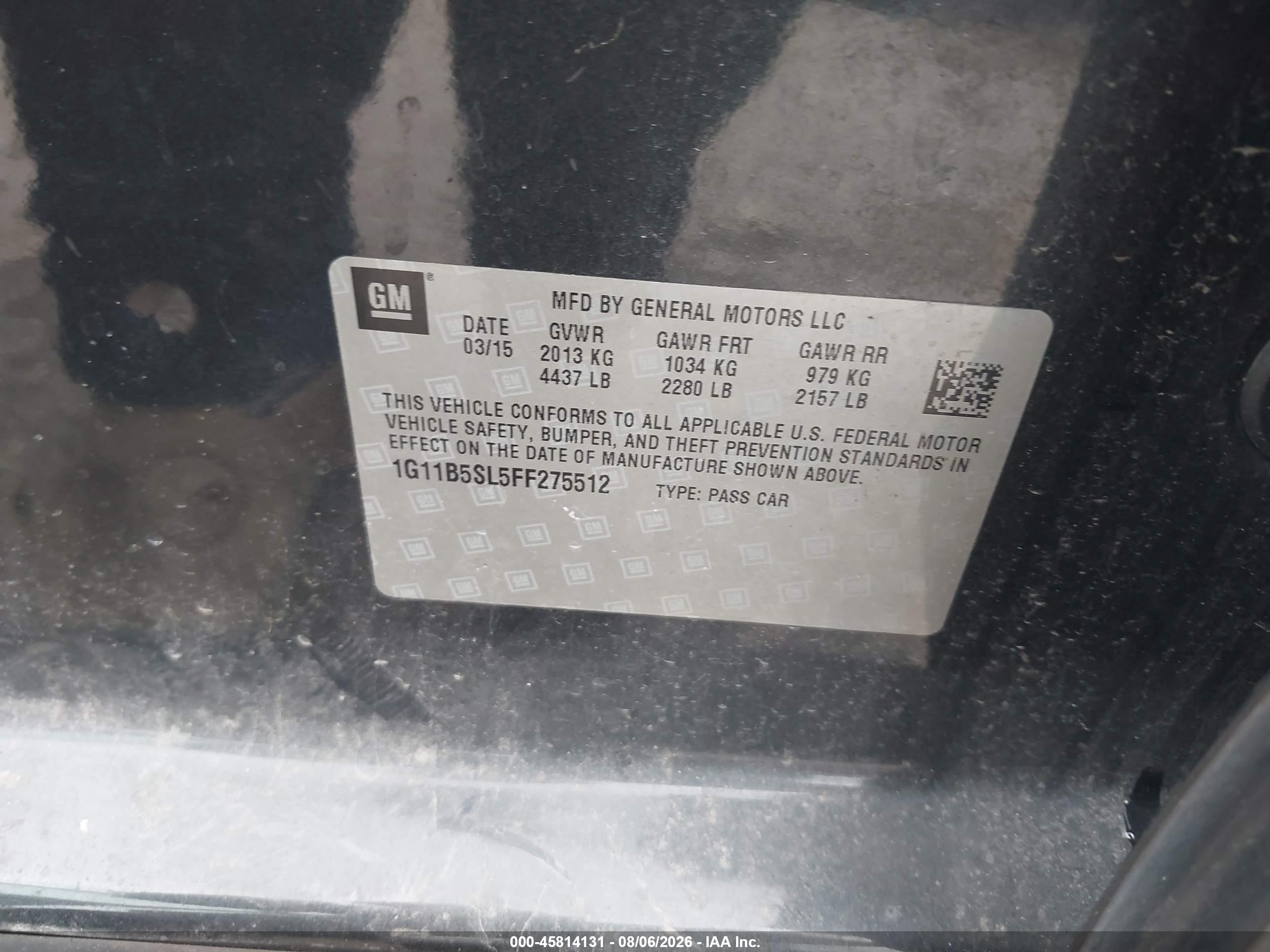 2015 Chevrolet Malibu Ls Серый vin: 1G11B5SL5FF275512