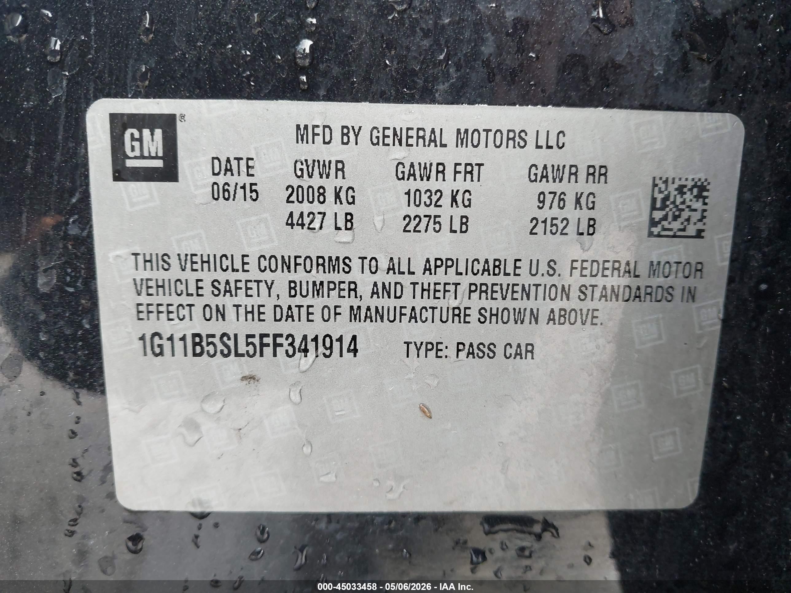 2015 Chevrolet Malibu Ls Gray vin: 1G11B5SL5FF341914
