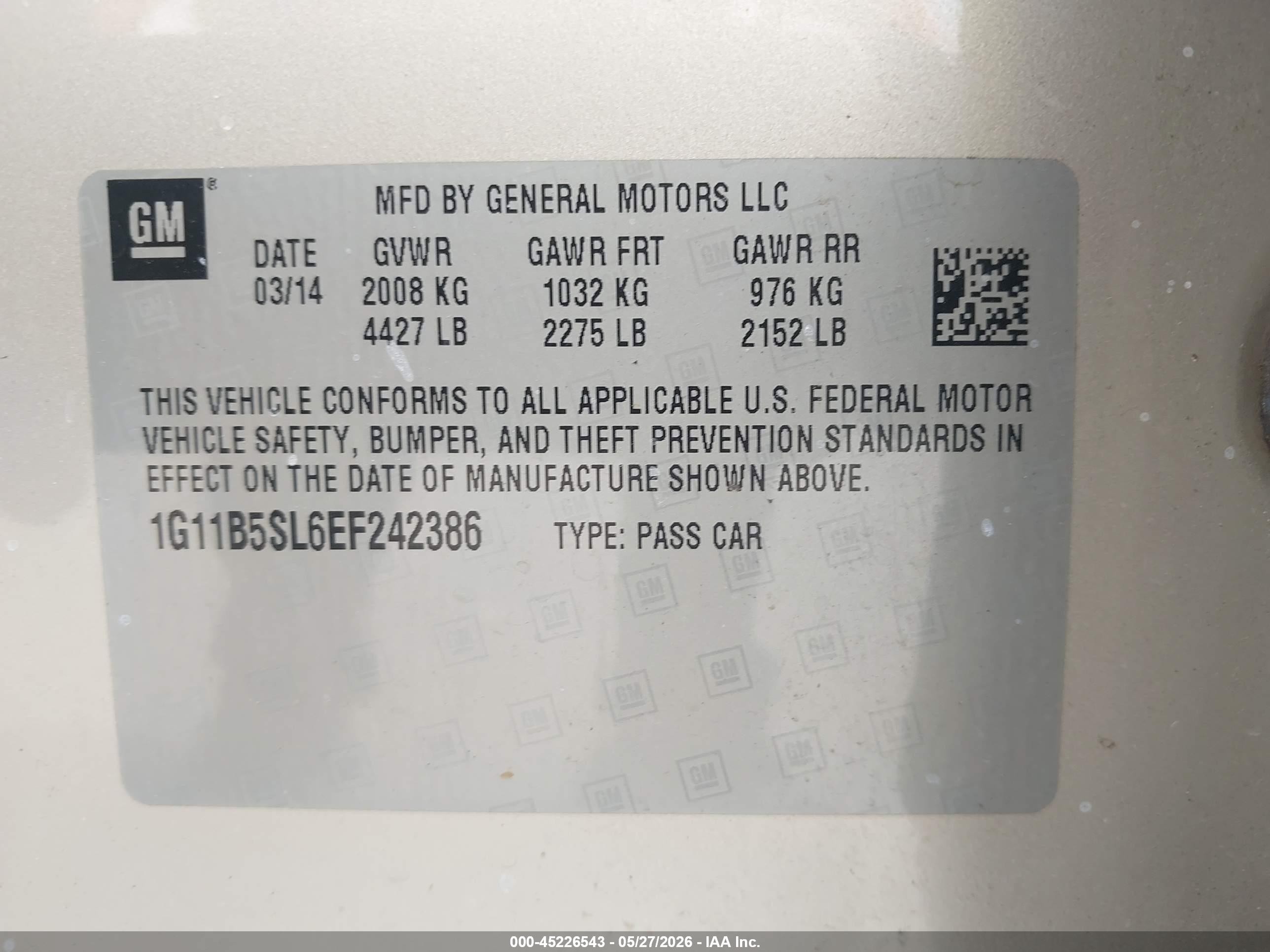2014 Chevrolet Malibu 1ls Beige vin: 1G11B5SL6EF242386