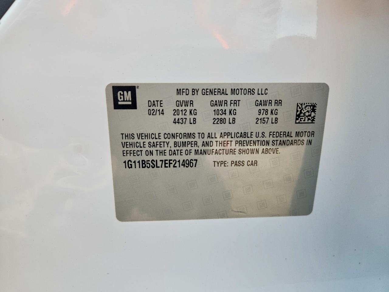 2014 Chevrolet Malibu Ls White vin: 1G11B5SL7EF214967