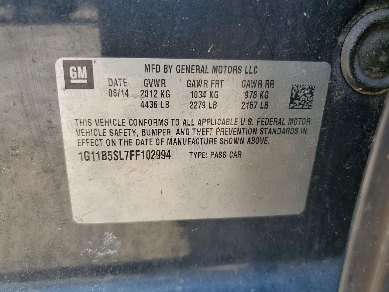 2015 Chevrolet Malibu Ls Gray vin: 1G11B5SL7FF102994