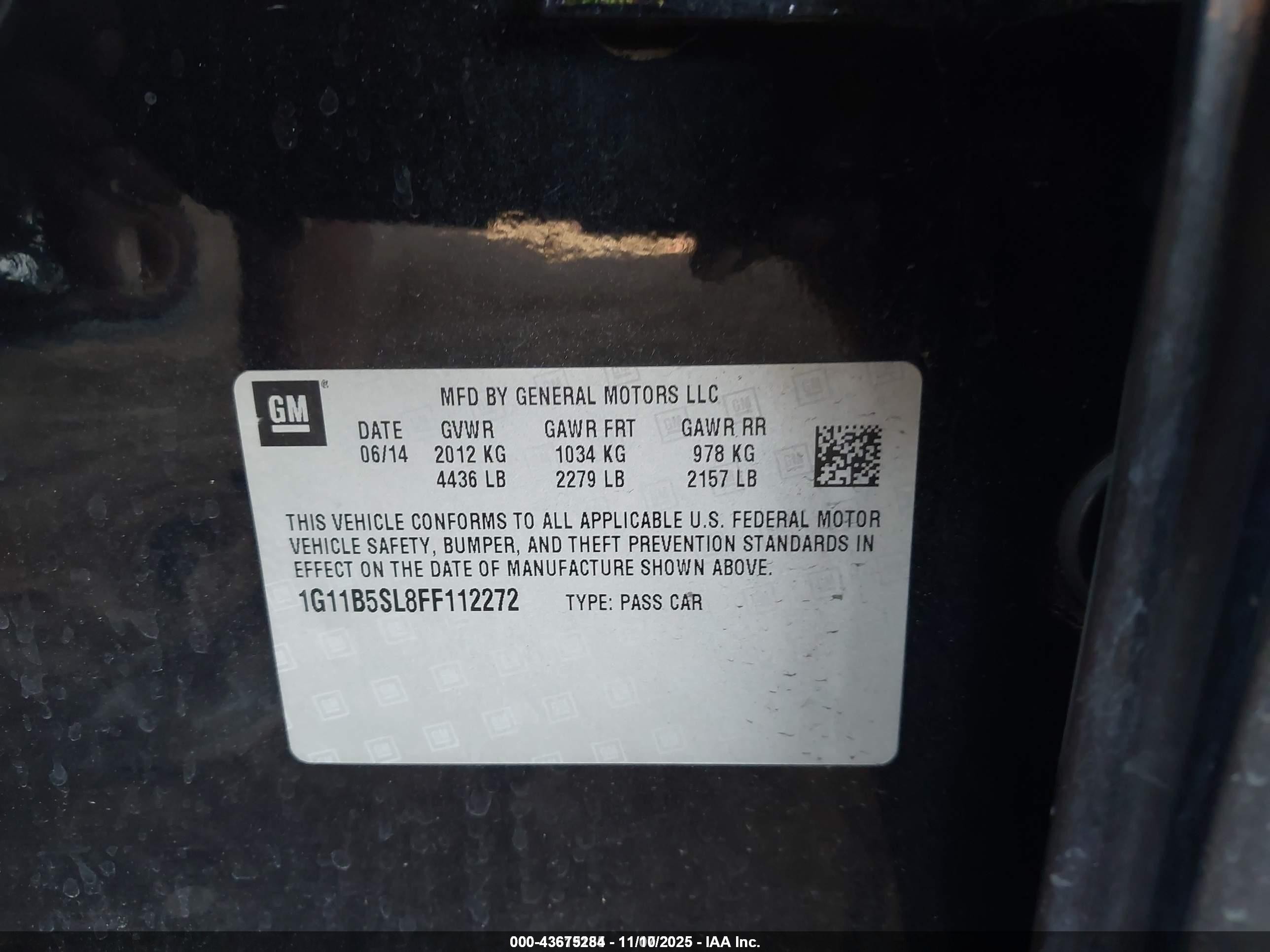 2015 Chevrolet Malibu Ls Black vin: 1G11B5SL8FF112272
