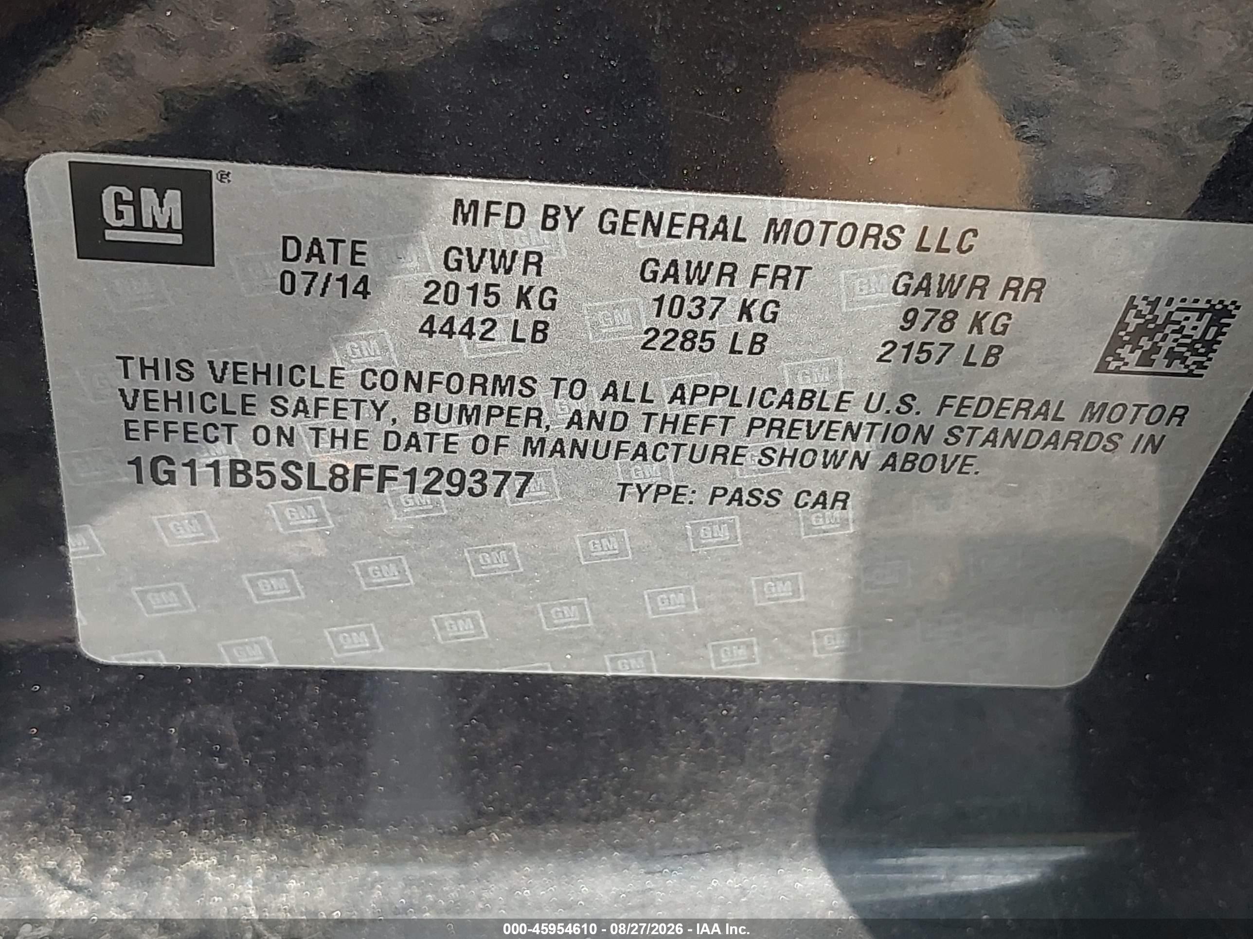 2015 Chevrolet Malibu Ls Black vin: 1G11B5SL8FF129377