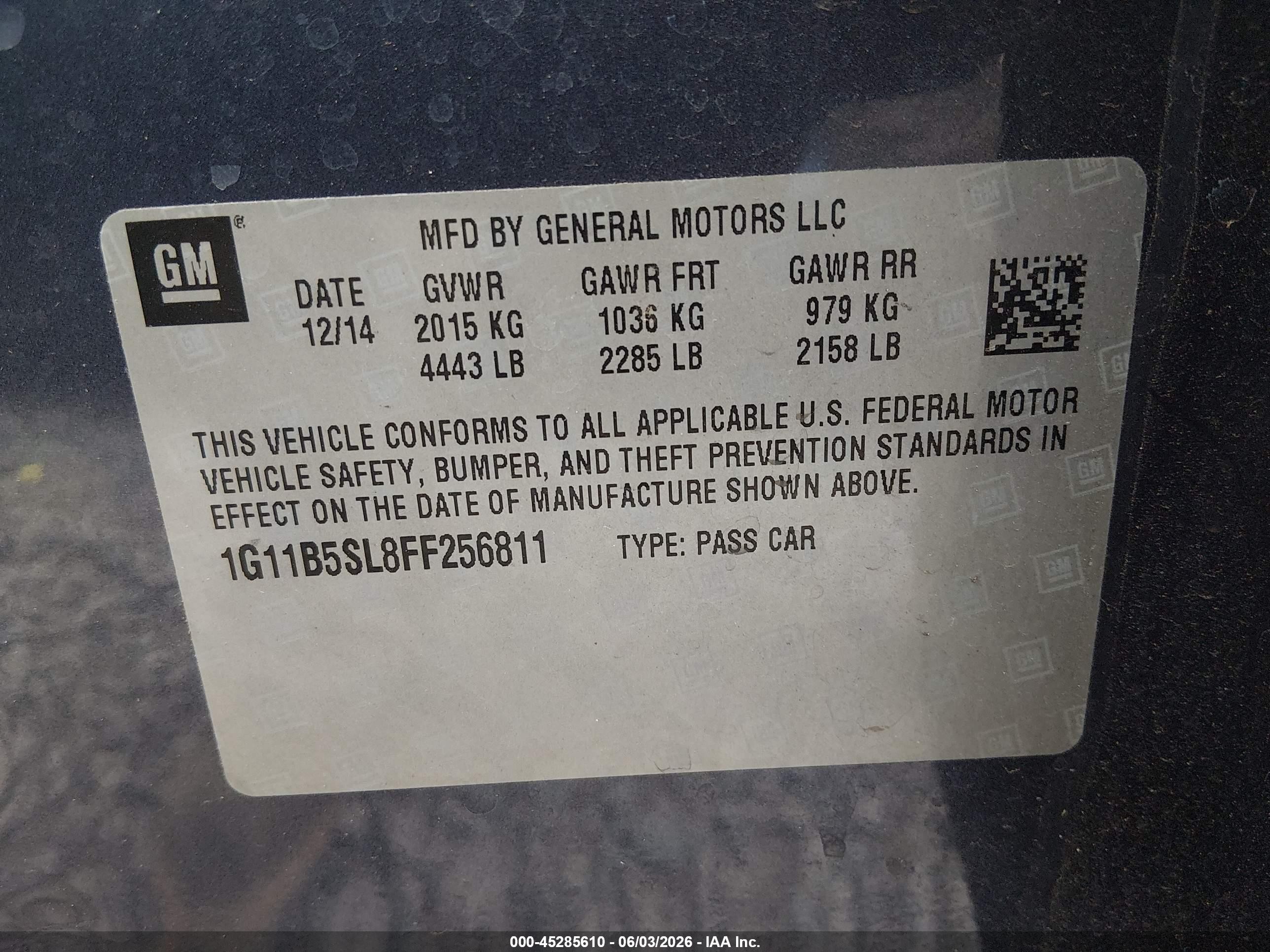 2015 Chevrolet Malibu Ls Синий vin: 1G11B5SL8FF256811