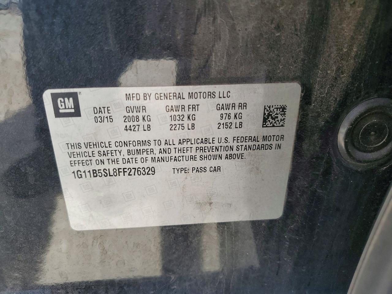2015 Chevrolet Malibu Ls Угольный vin: 1G11B5SL8FF276329