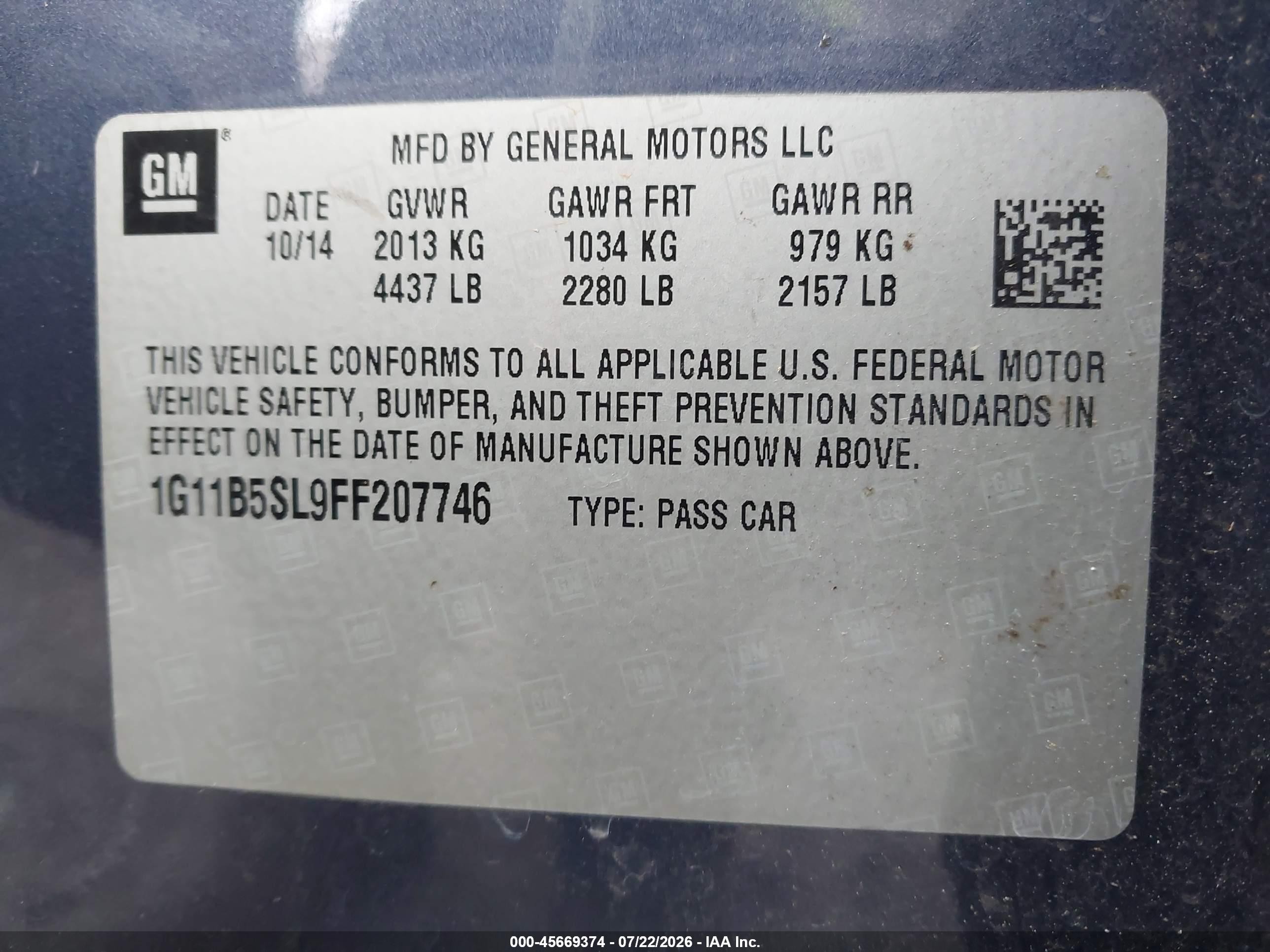 2015 Chevrolet Malibu Ls Blue vin: 1G11B5SL9FF207746