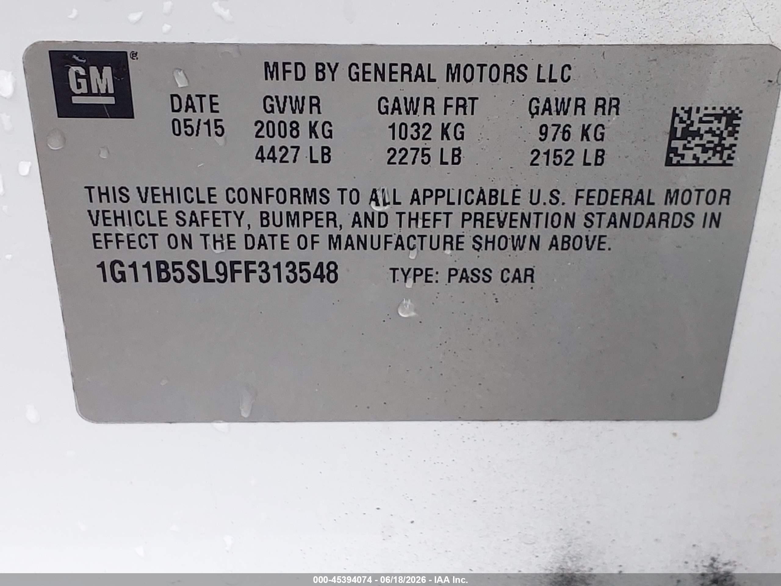 2015 Chevrolet Malibu Ls Black vin: 1G11B5SL9FF313548