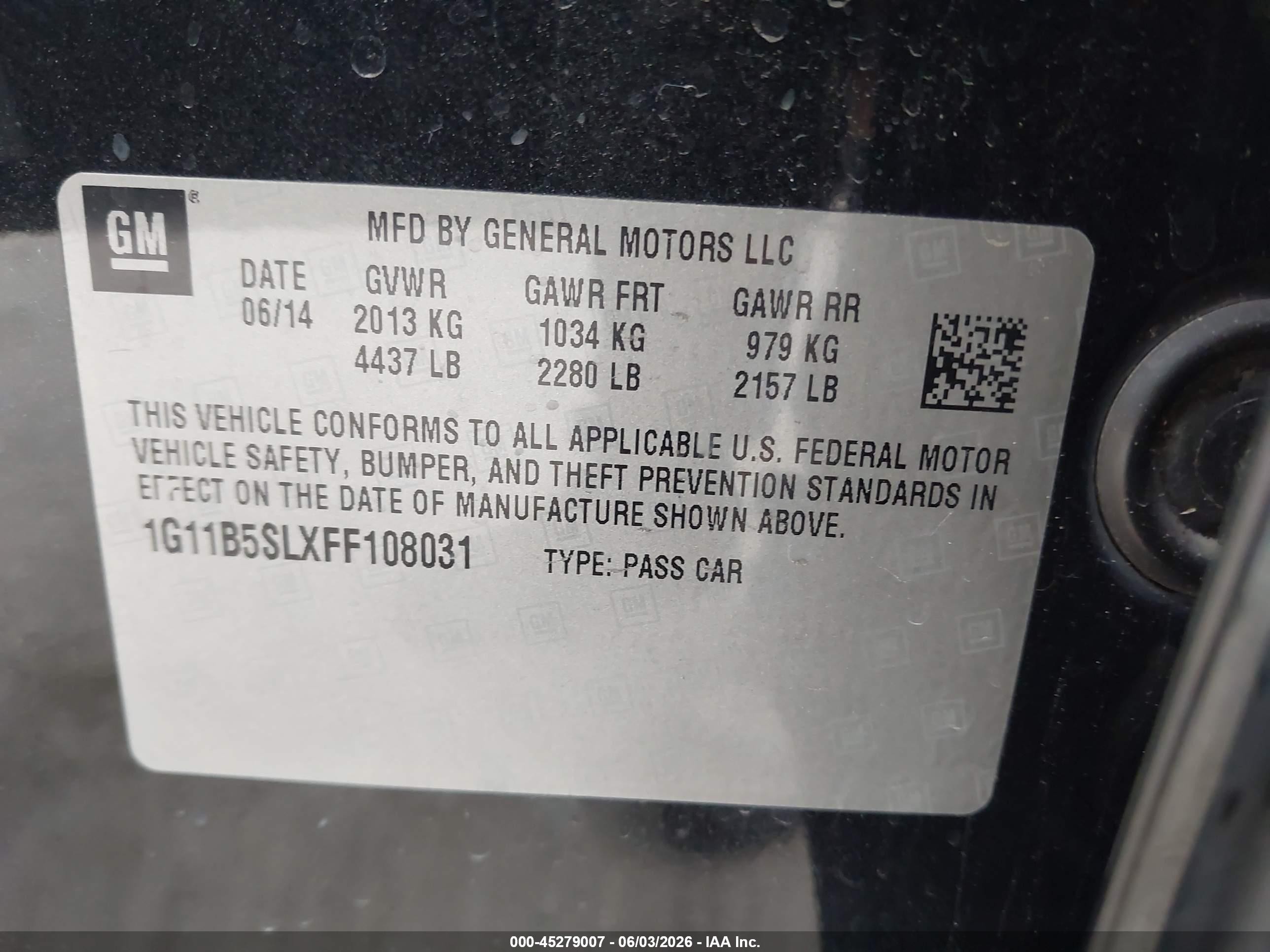2015 Chevrolet Malibu Ls Black vin: 1G11B5SLXFF108031
