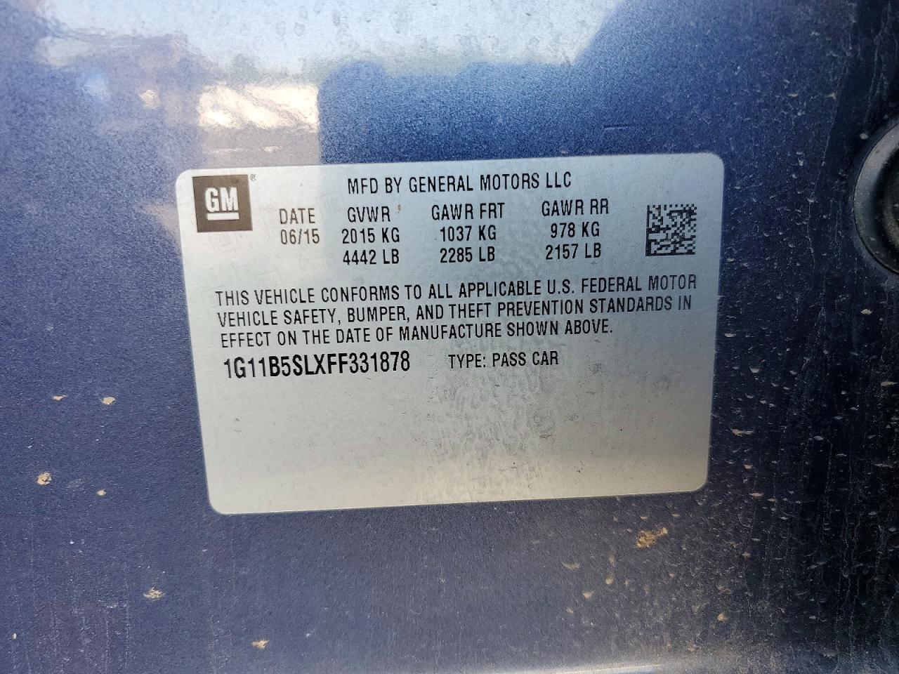 2015 Chevrolet Malibu Ls Blue vin: 1G11B5SLXFF331878