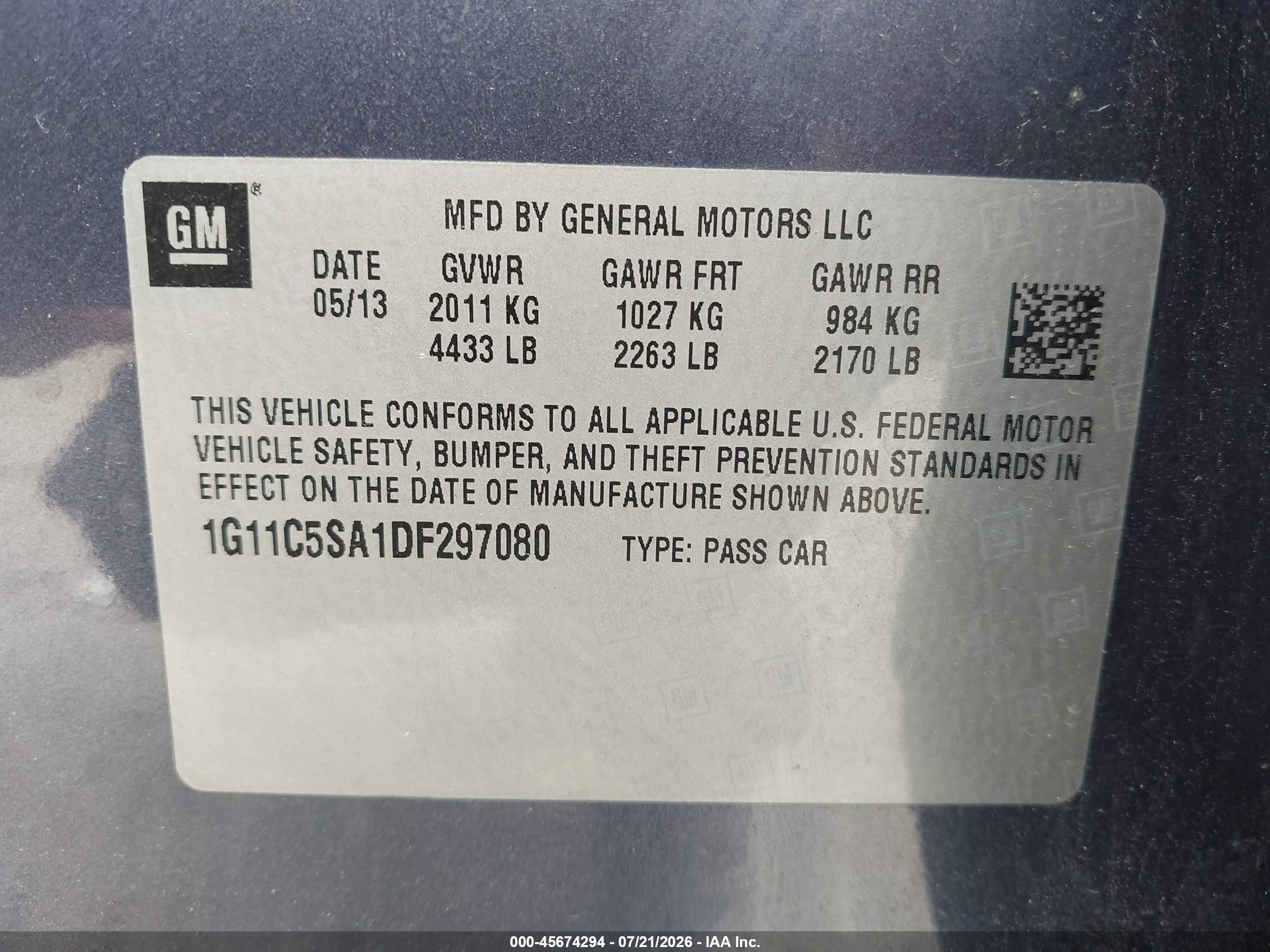 2013 Chevrolet Malibu 1lt Navy vin: 1G11C5SA1DF297080