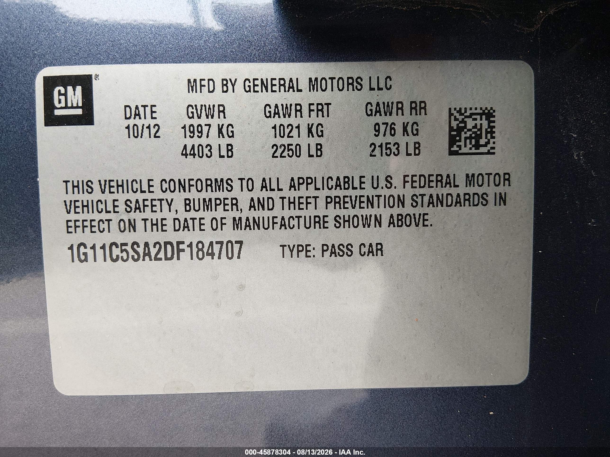 2013 Chevrolet Malibu 1lt Dark Blue vin: 1G11C5SA2DF184707