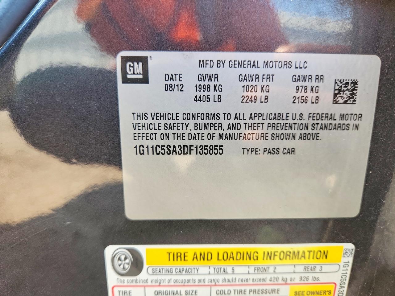 2013 Chevrolet Malibu 1lt Серый vin: 1G11C5SA3DF135855