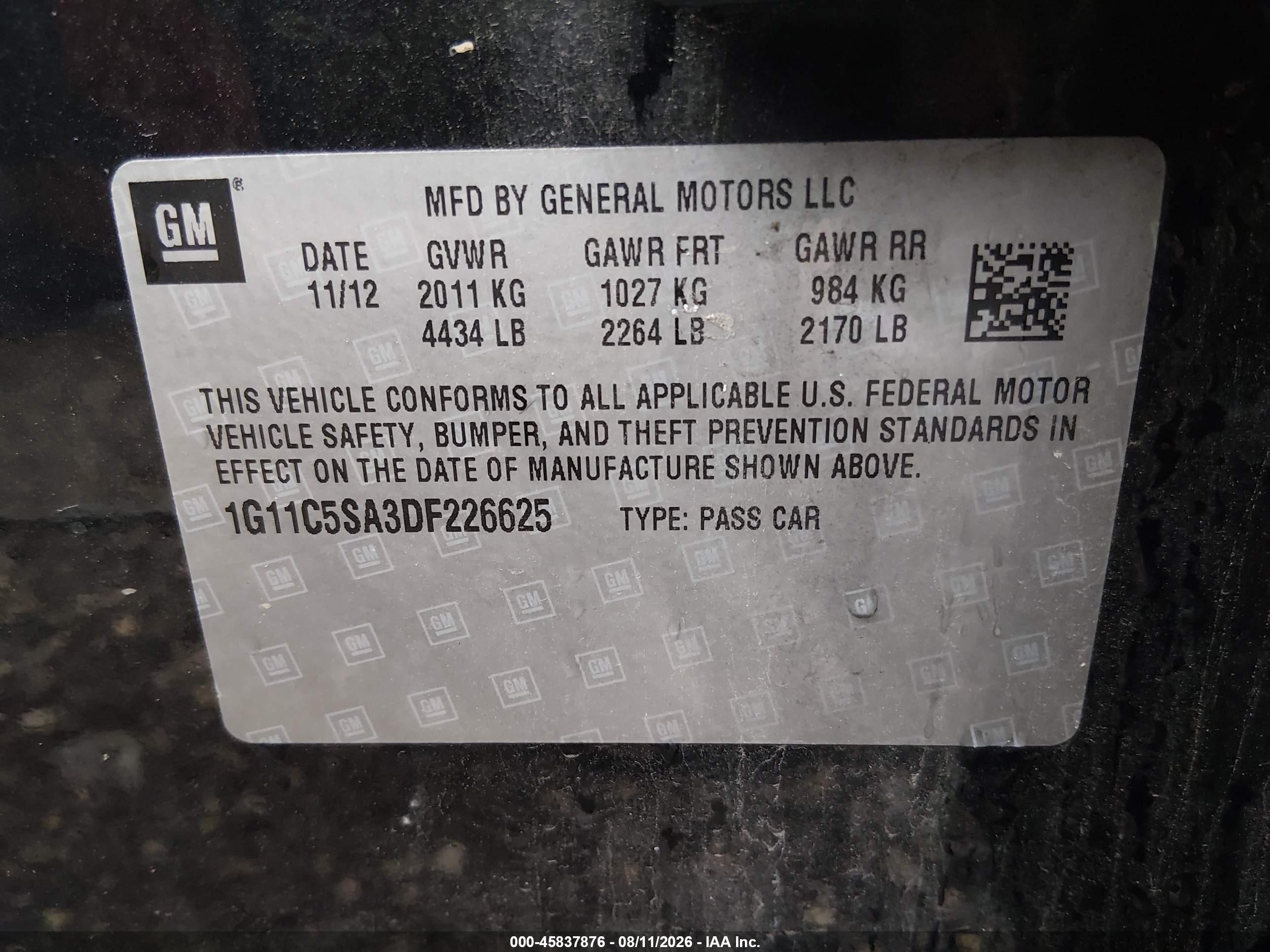 2013 Chevrolet Malibu 1lt Черный vin: 1G11C5SA3DF226625