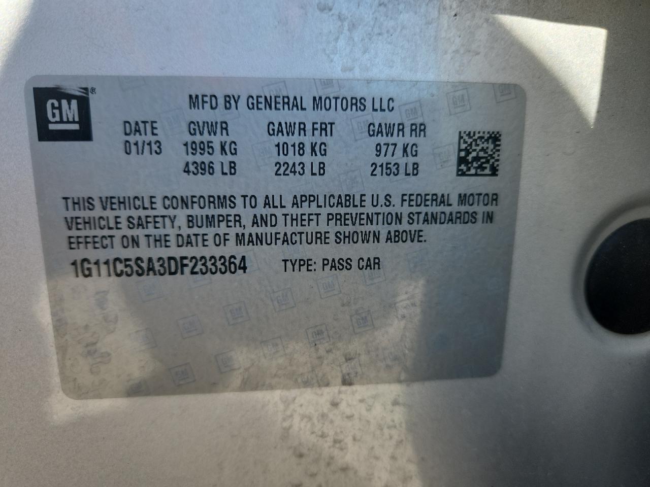 2013 Chevrolet Malibu 1lt White vin: 1G11C5SA3DF233364