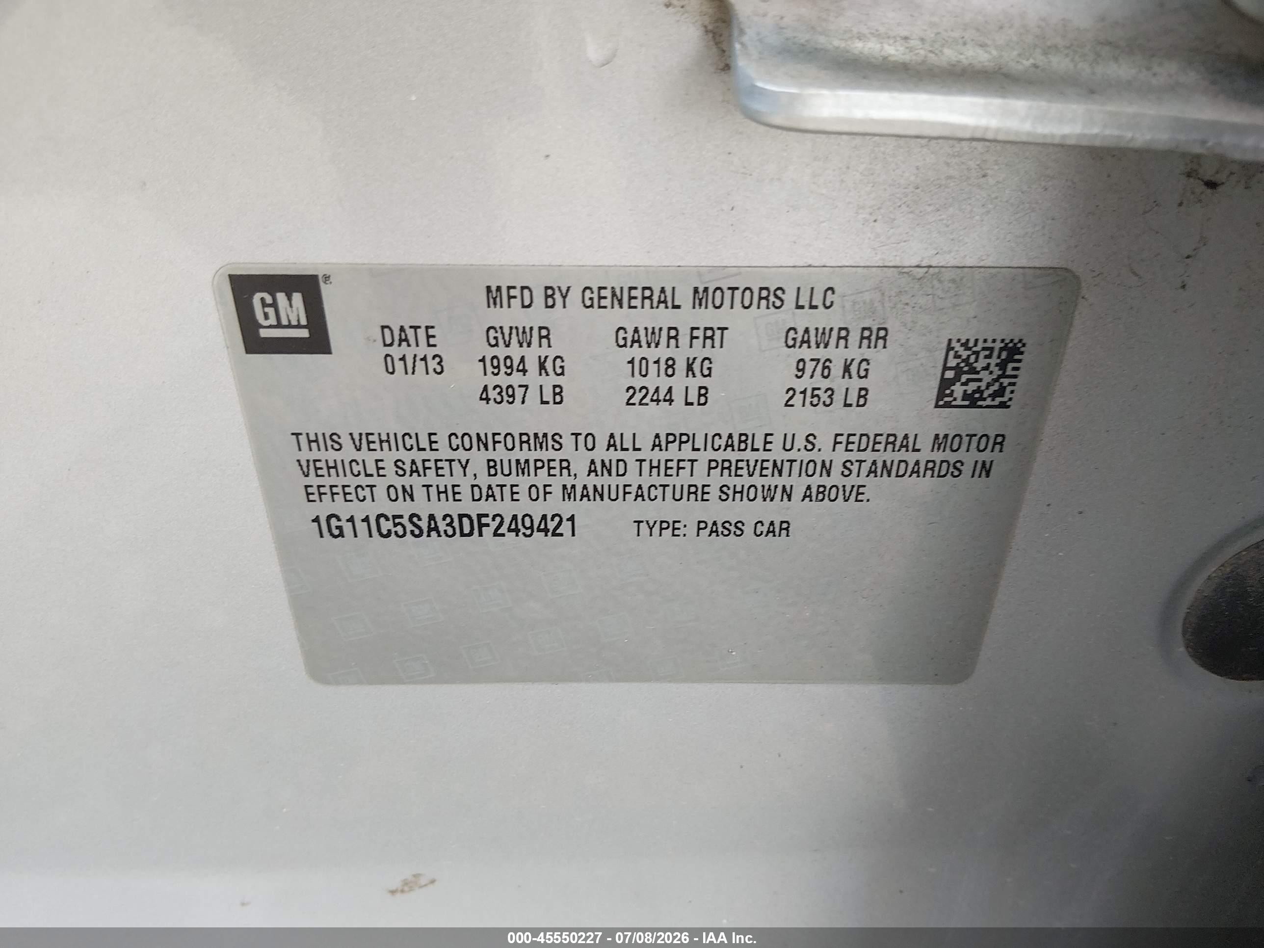 2013 Chevrolet Malibu 1lt Серебряный vin: 1G11C5SA3DF249421