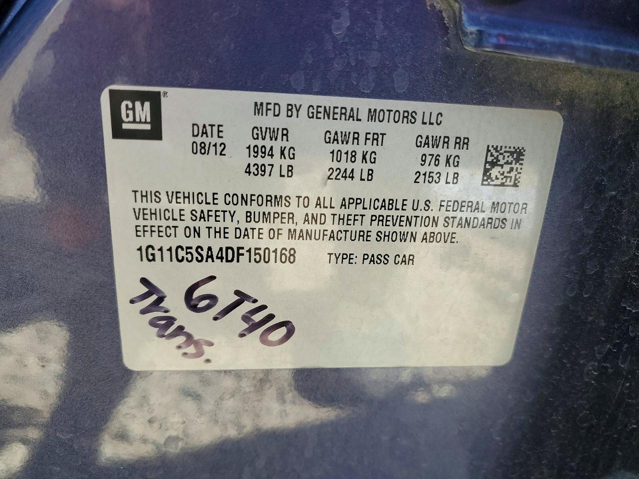 2013 Chevrolet Malibu 1lt Blue vin: 1G11C5SA4DF150168