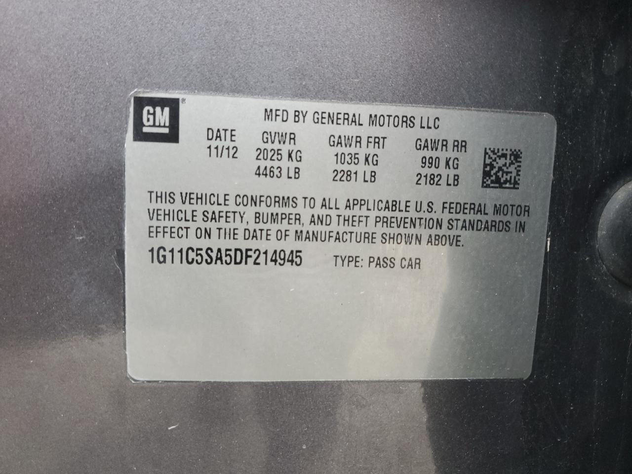 2013 Chevrolet Malibu 1lt Серый vin: 1G11C5SA5DF214945