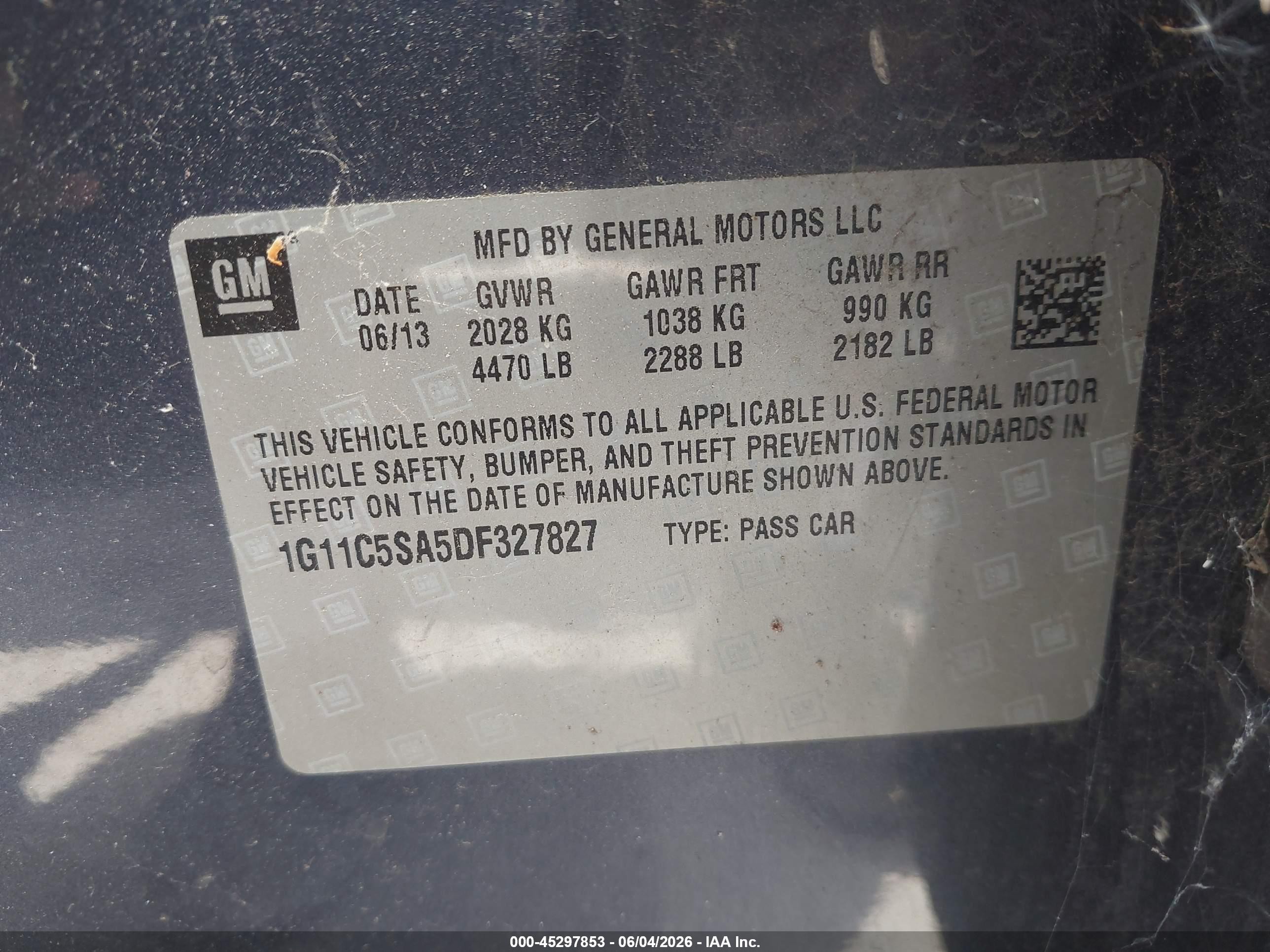 2013 Chevrolet Malibu 1lt Серый vin: 1G11C5SA5DF327827