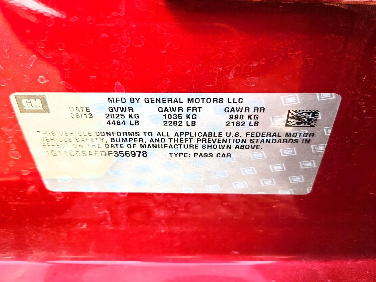 2013 Chevrolet Malibu 1lt Red vin: 1G11C5SA6DF356978