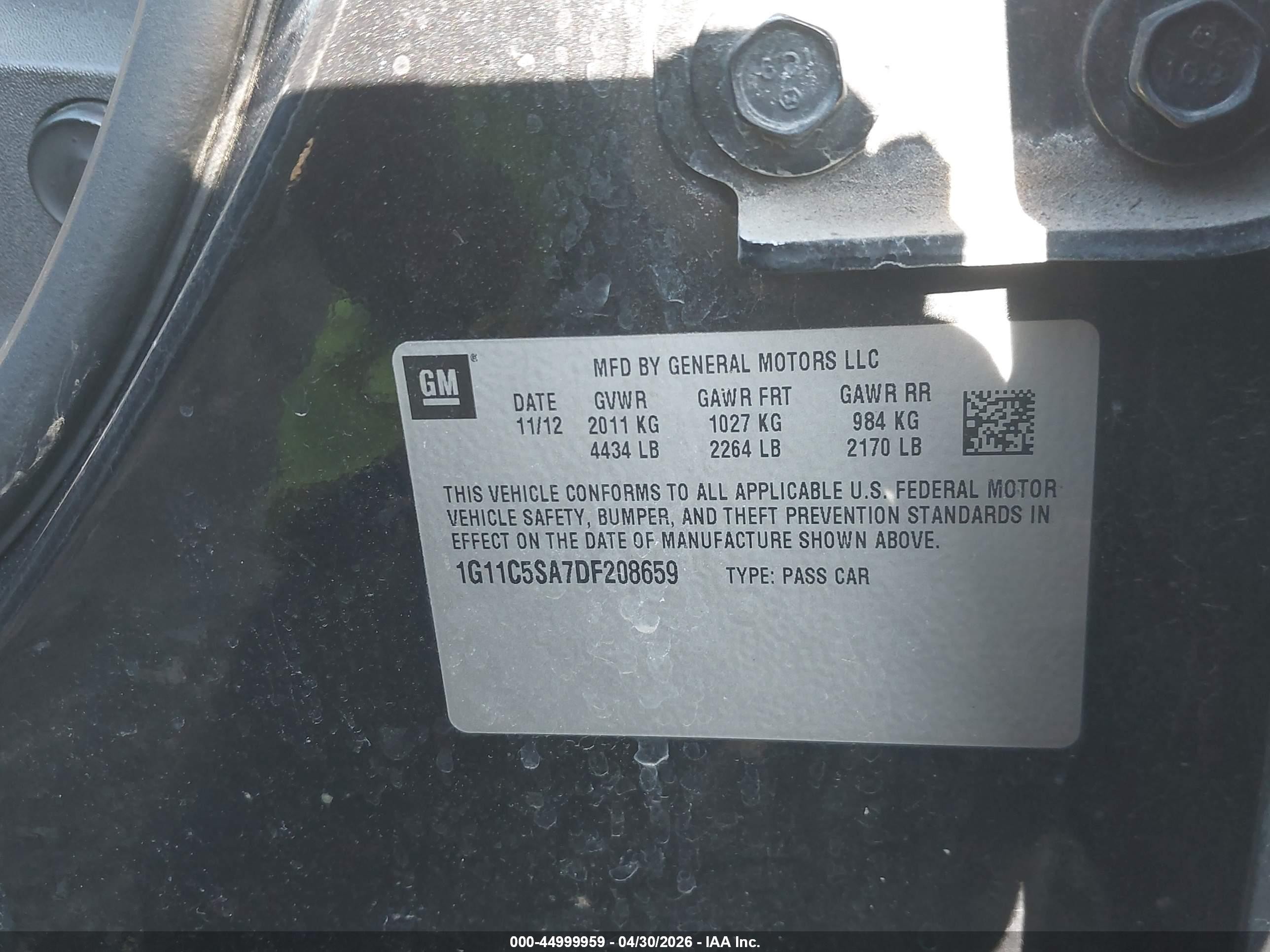 2013 Chevrolet Malibu 1lt Черный vin: 1G11C5SA7DF208659