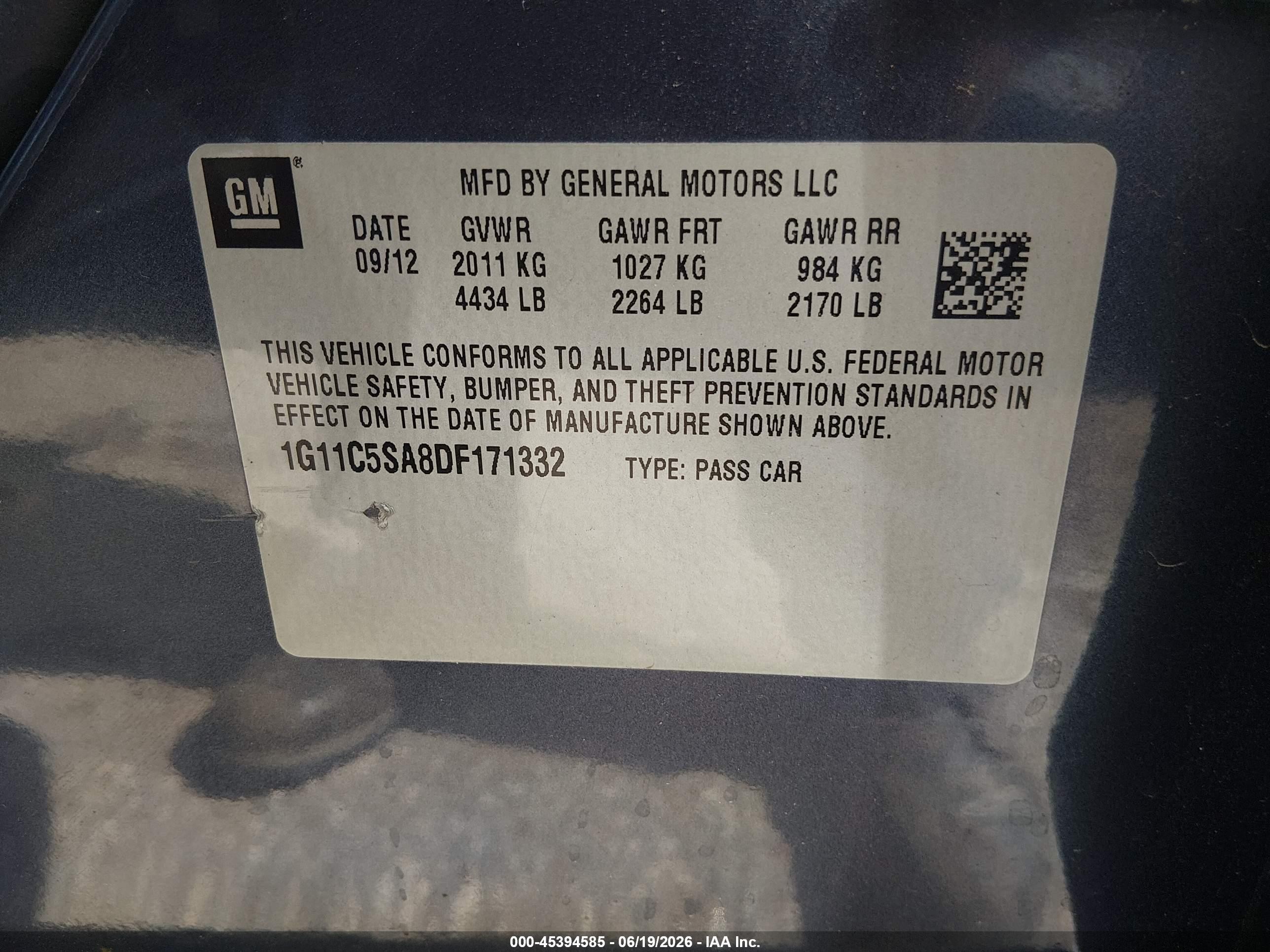 2013 Chevrolet Malibu 1lt Teal vin: 1G11C5SA8DF171332