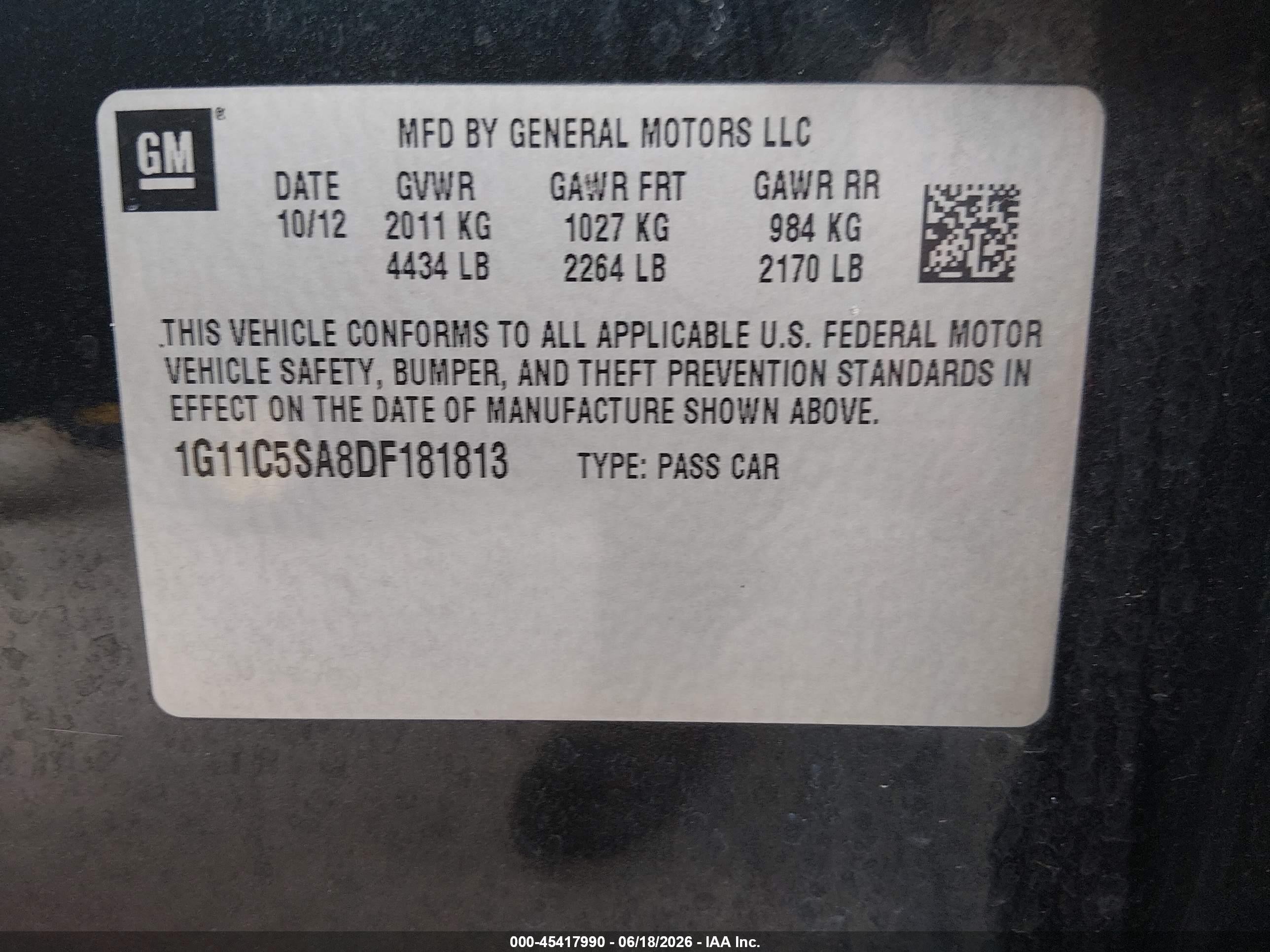 2013 Chevrolet Malibu 1lt Черный vin: 1G11C5SA8DF181813