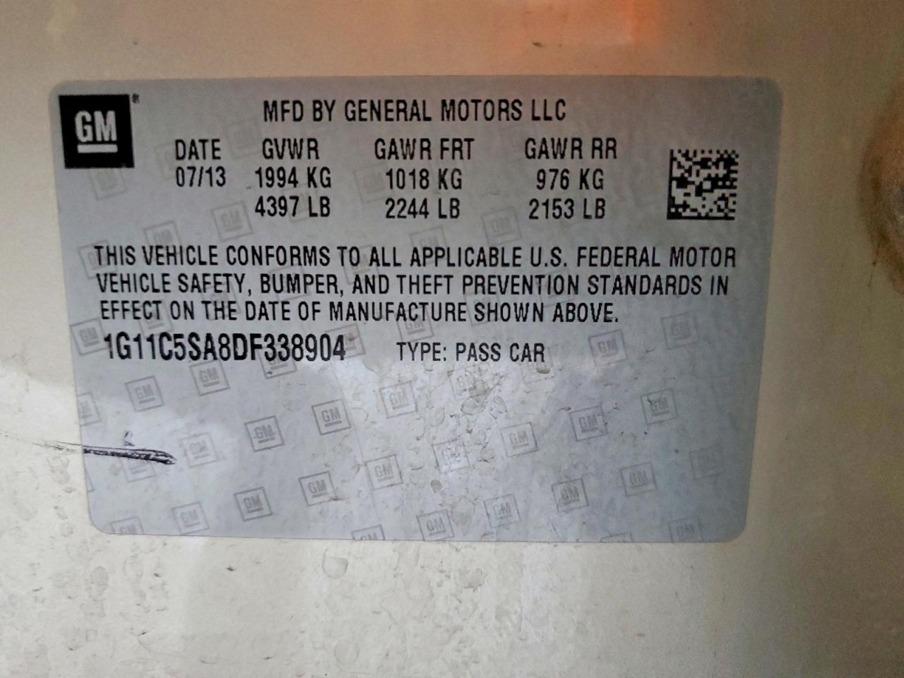 2013 Chevrolet Malibu 1lt Кремовый vin: 1G11C5SA8DF338904
