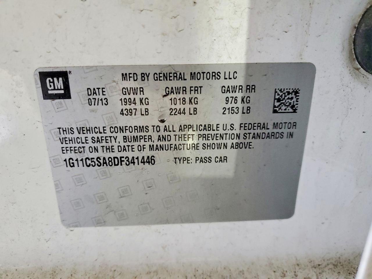 2013 Chevrolet Malibu 1lt White vin: 1G11C5SA8DF341446