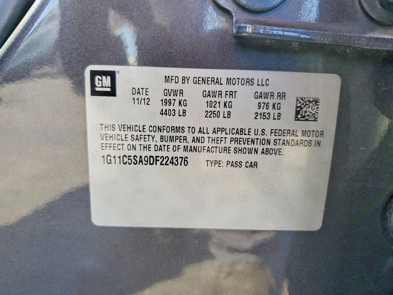 2013 Chevrolet Malibu 1lt Charcoal vin: 1G11C5SA9DF224376