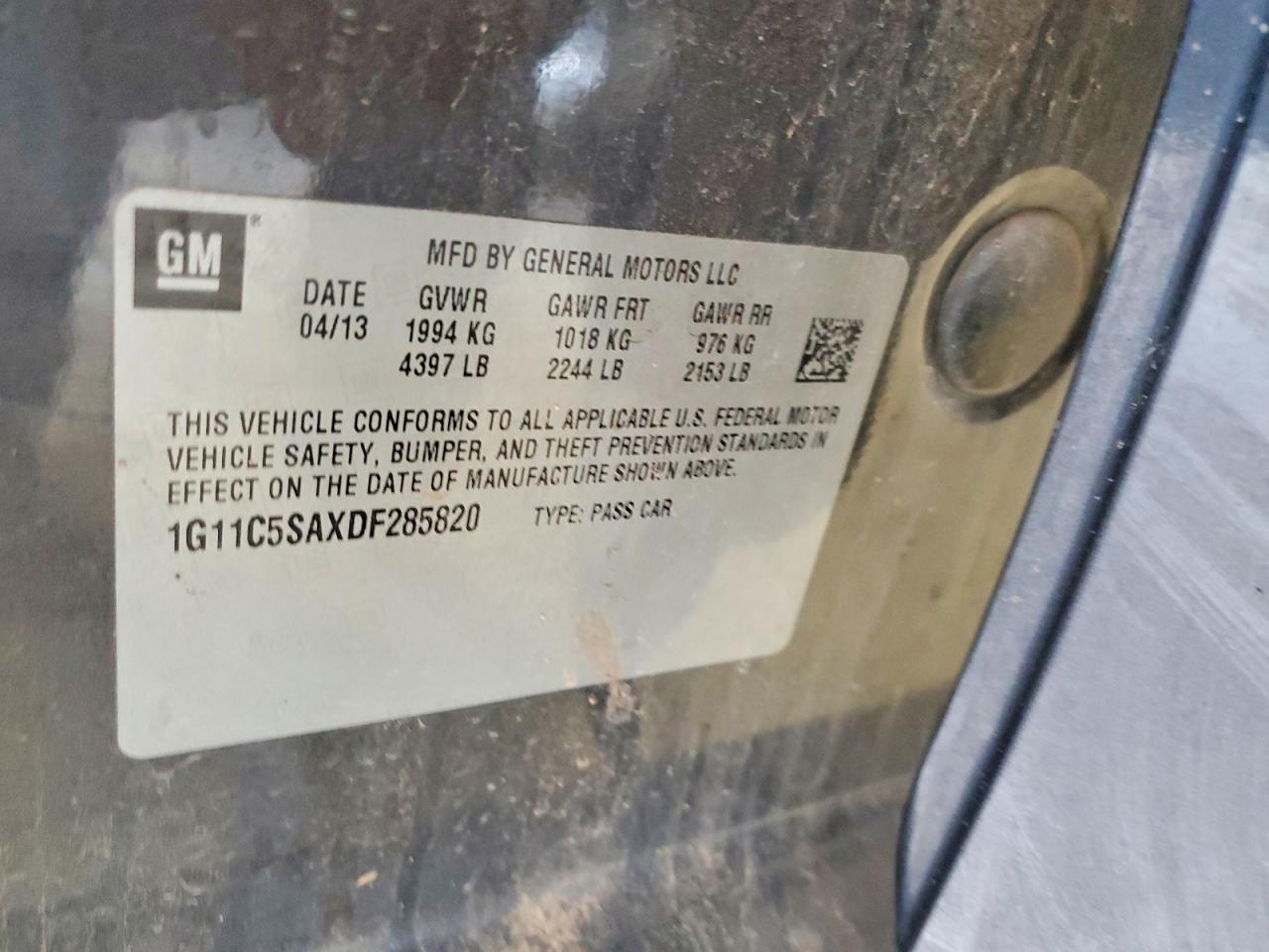 2013 Chevrolet Malibu 1lt Угольный vin: 1G11C5SAXDF285820