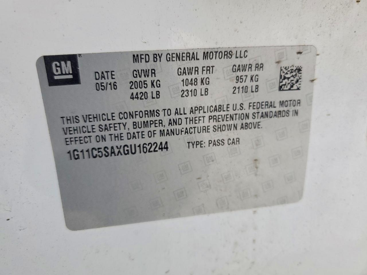 2016 Chevrolet Malibu Limited Lt White vin: 1G11C5SAXGU162244