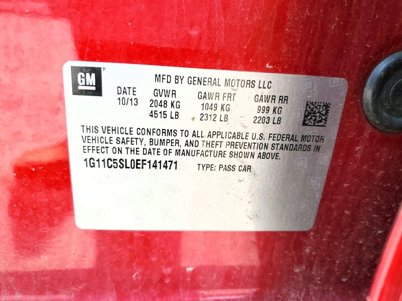 2014 Chevrolet Malibu 1lt Red vin: 1G11C5SL0EF141471