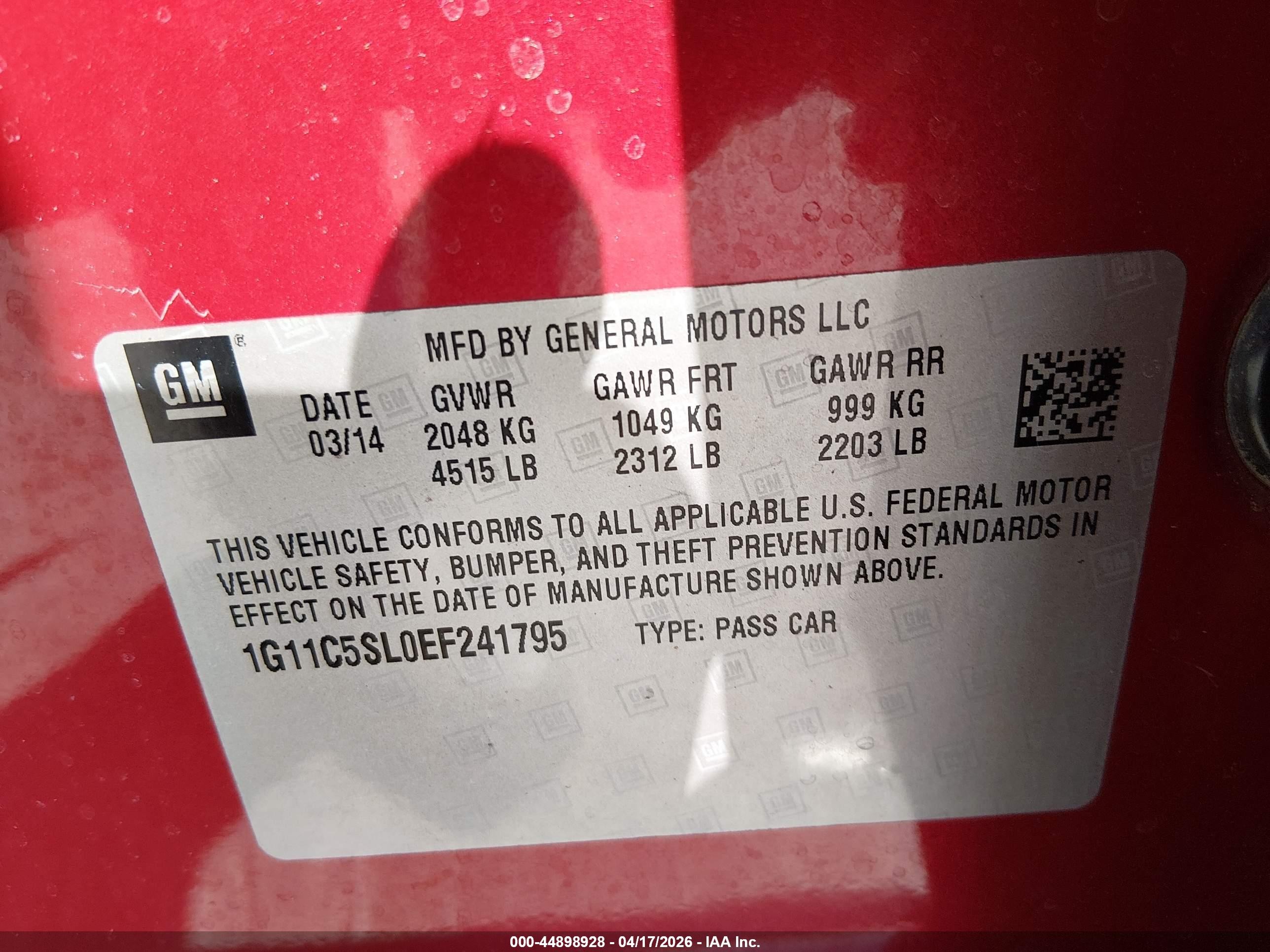 2014 Chevrolet Malibu 1lt Red vin: 1G11C5SL0EF241795