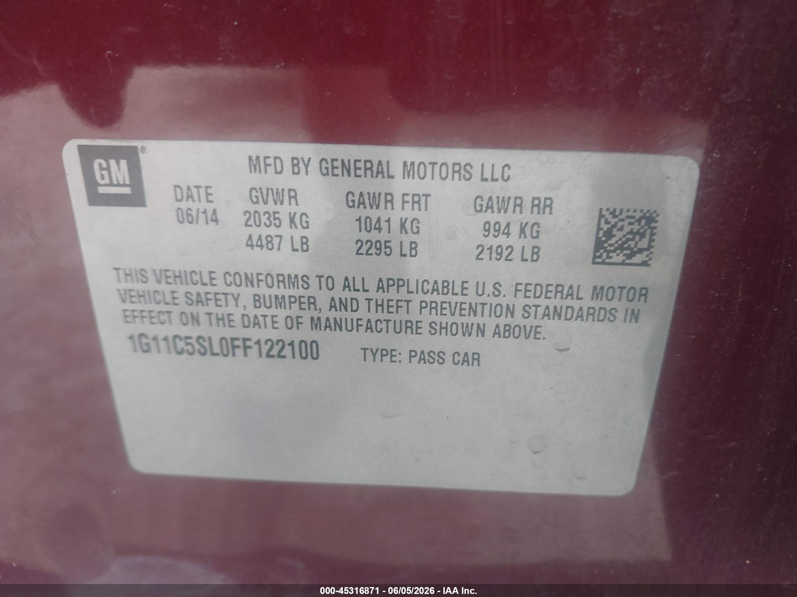 2015 Chevrolet Malibu 1lt Maroon vin: 1G11C5SL0FF122100