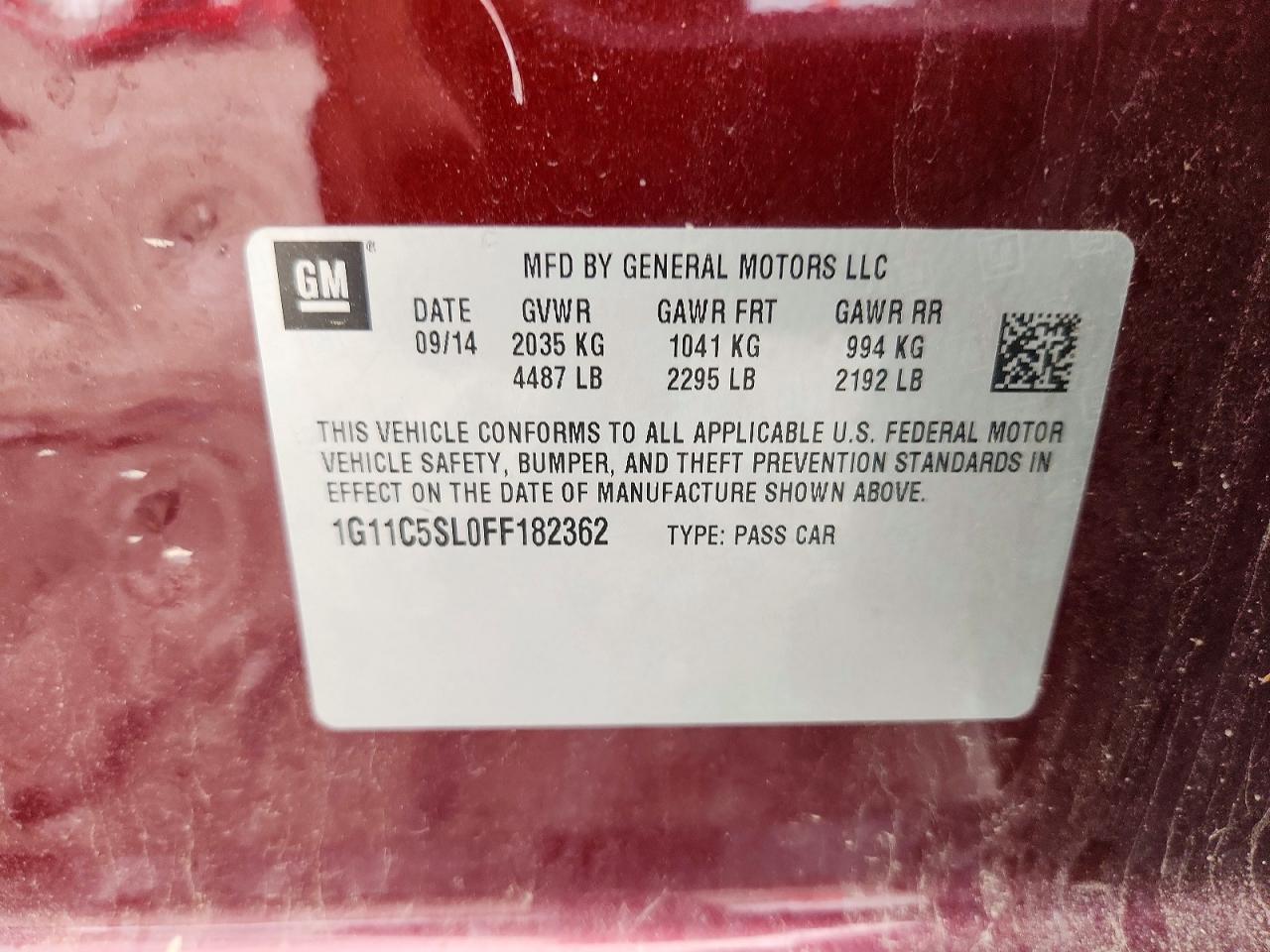 2015 Chevrolet Malibu 1lt Maroon vin: 1G11C5SL0FF182362