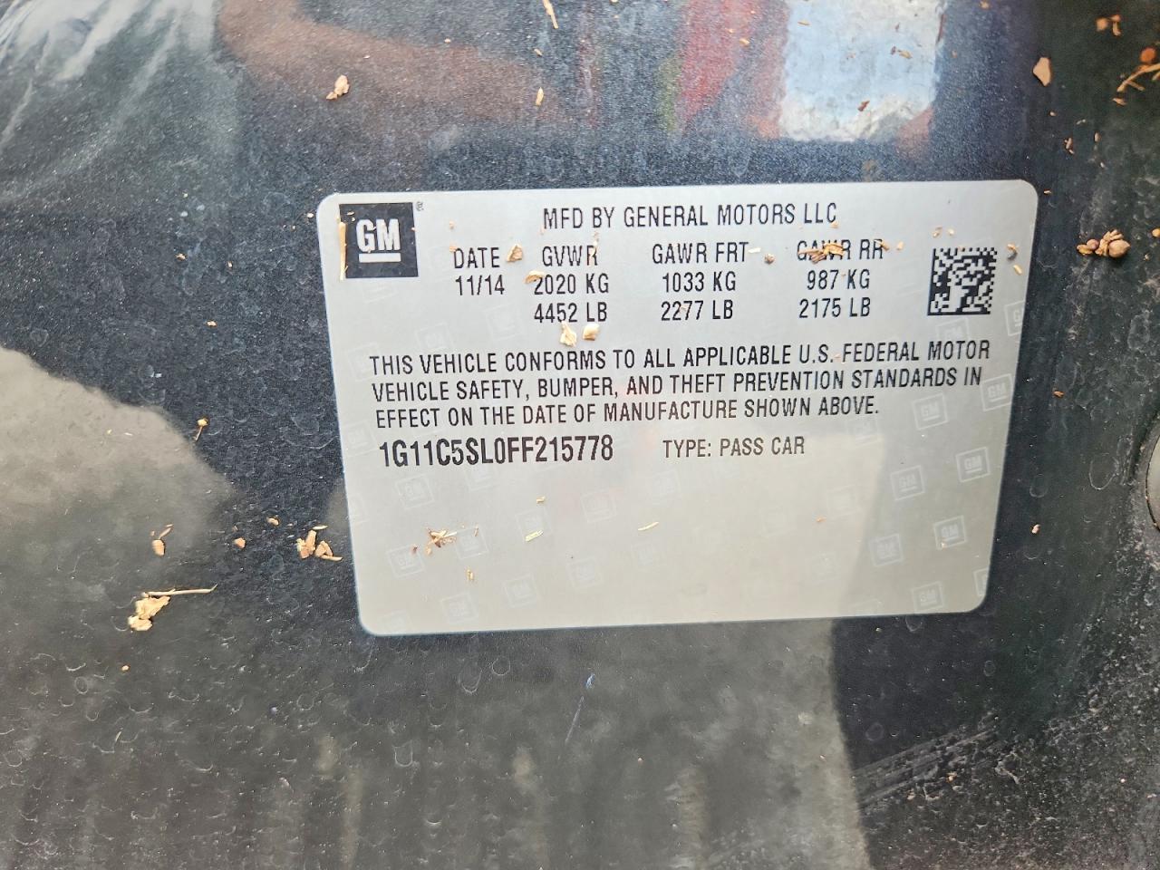 2015 Chevrolet Malibu 1lt Серый vin: 1G11C5SL0FF215778