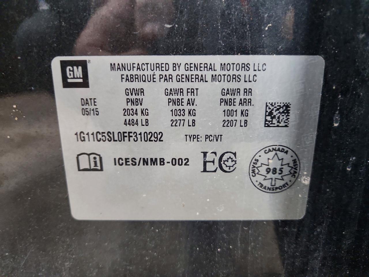 2015 Chevrolet Malibu 1lt Charcoal vin: 1G11C5SL0FF310292