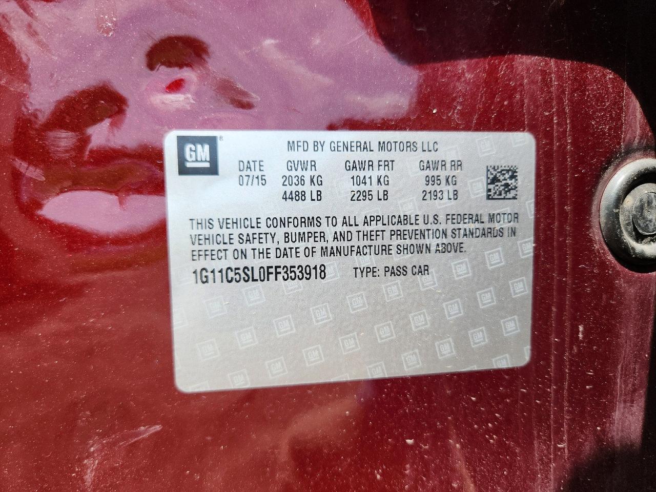 2015 Chevrolet Malibu 1lt Maroon vin: 1G11C5SL0FF353918