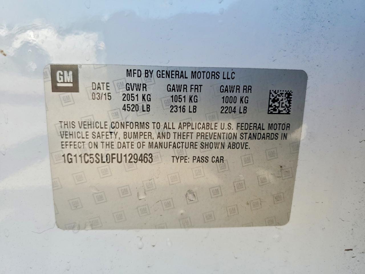 2015 Chevrolet Malibu 1lt White vin: 1G11C5SL0FU129463