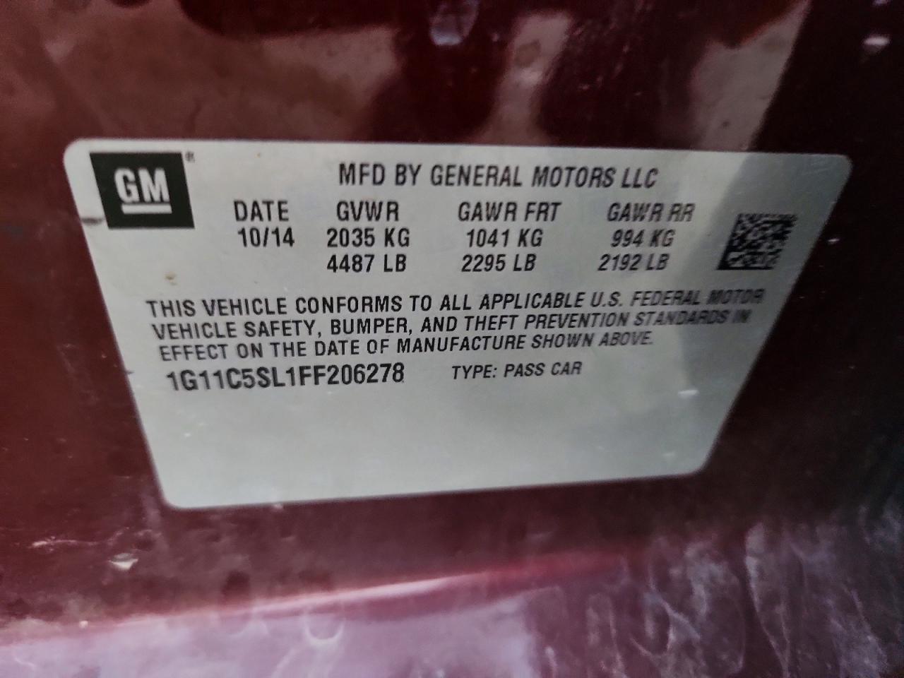 2015 Chevrolet Malibu 1lt Burgundy vin: 1G11C5SL1FF206278