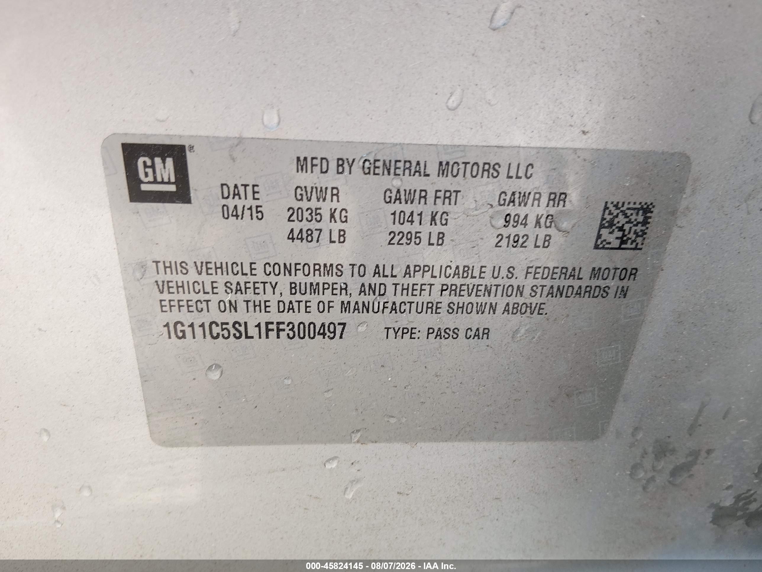 2015 Chevrolet Malibu 1lt Серебряный vin: 1G11C5SL1FF300497