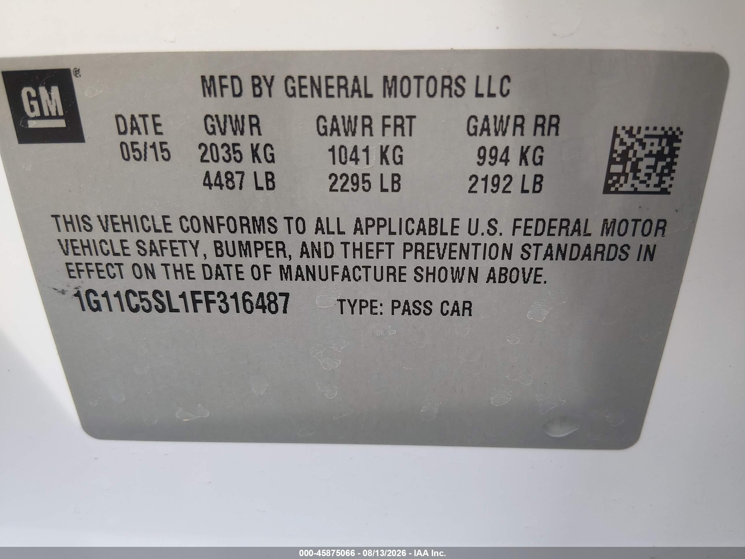 2015 Chevrolet Malibu 1lt White vin: 1G11C5SL1FF316487
