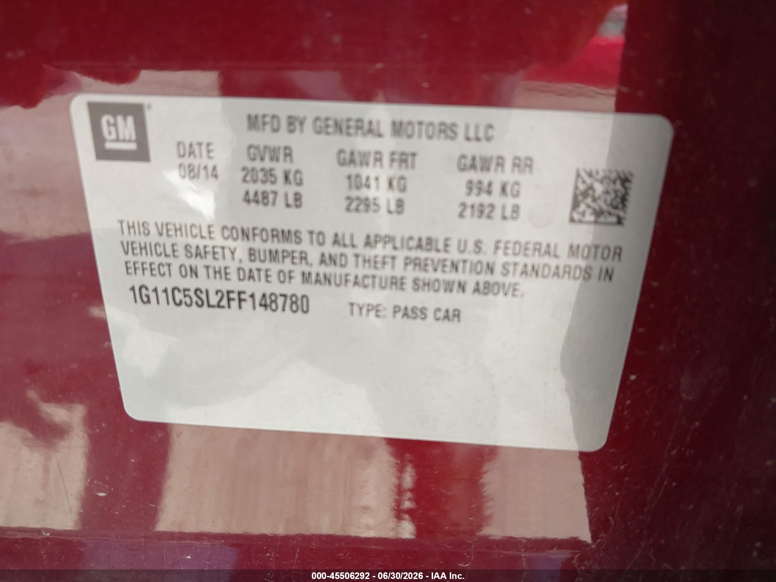 2015 Chevrolet Malibu 1lt Burgundy vin: 1G11C5SL2FF148780