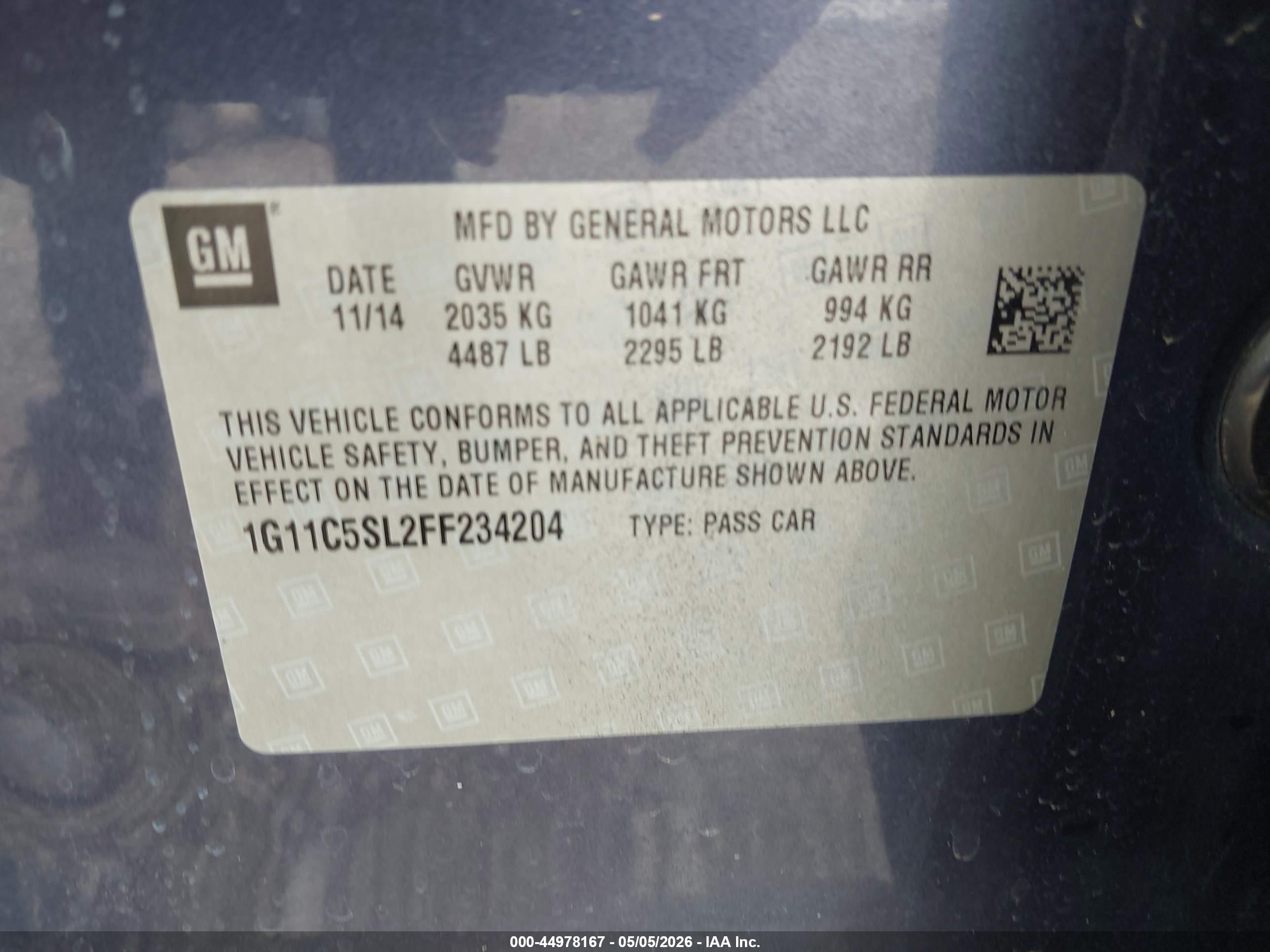 2015 Chevrolet Malibu 1lt Blue vin: 1G11C5SL2FF234204