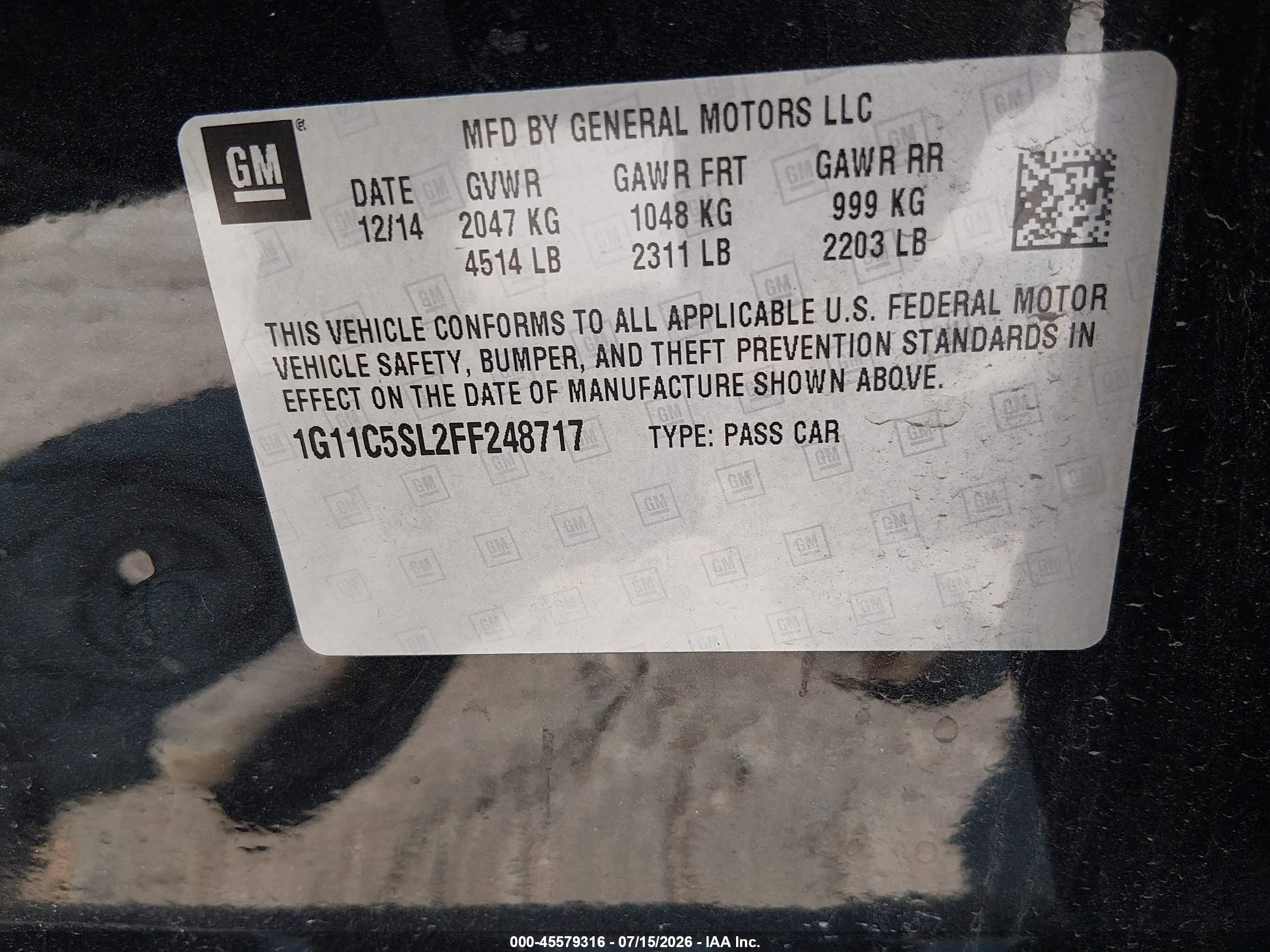 2015 Chevrolet Malibu 1lt Black vin: 1G11C5SL2FF248717