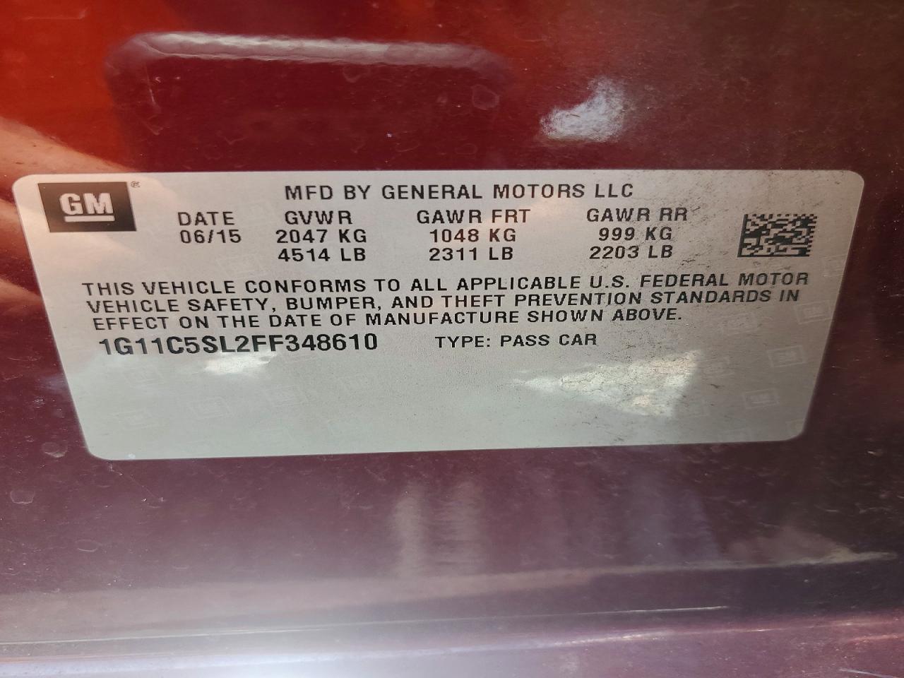 2015 Chevrolet Malibu 1lt Burgundy vin: 1G11C5SL2FF348610