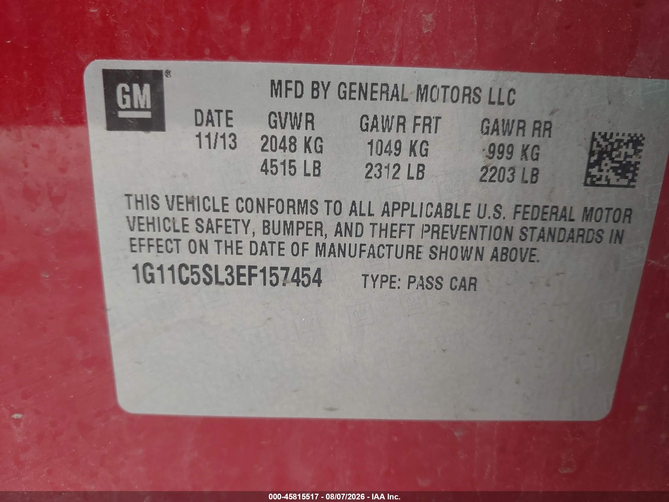 2014 Chevrolet Malibu 1lt Red vin: 1G11C5SL3EF157454
