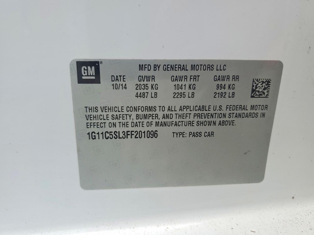2015 Chevrolet Malibu 1lt White vin: 1G11C5SL3FF201096