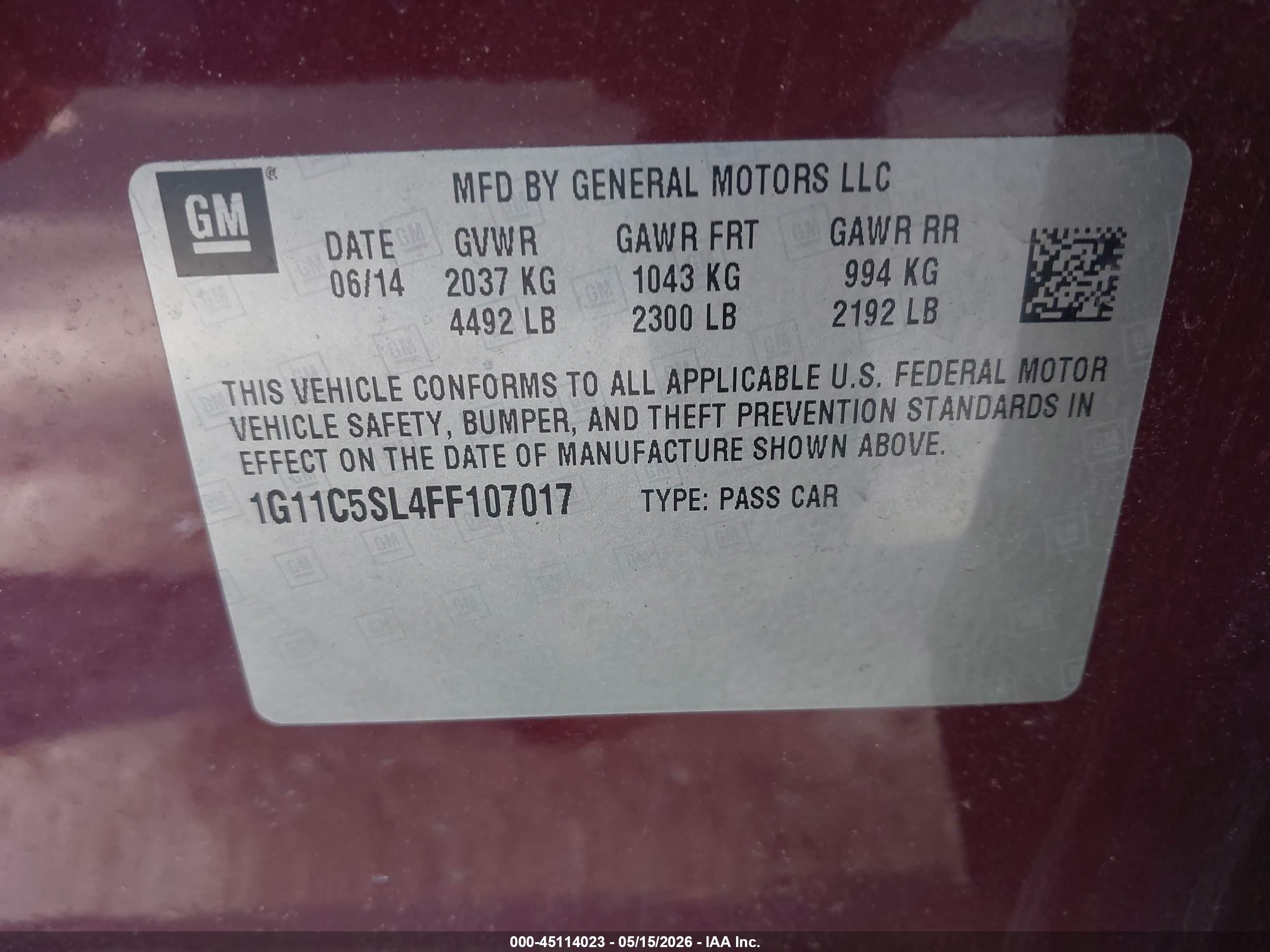 2015 Chevrolet Malibu 1lt Maroon vin: 1G11C5SL4FF107017