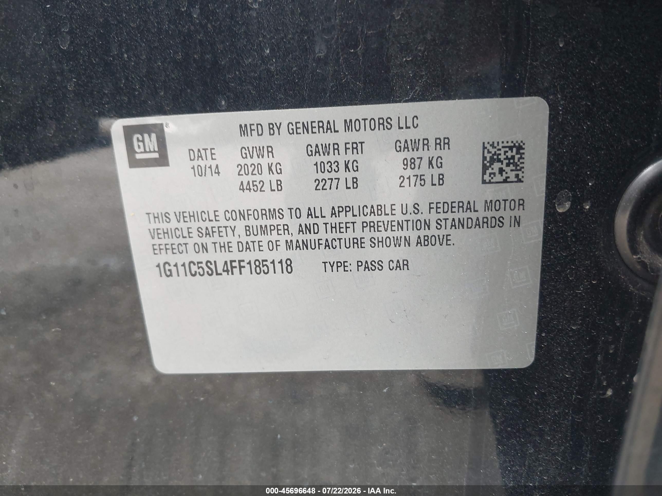 2015 Chevrolet Malibu 1lt Черный vin: 1G11C5SL4FF185118